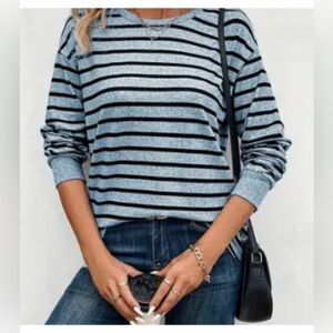 Striped Blue and Black Long Sleeve Top